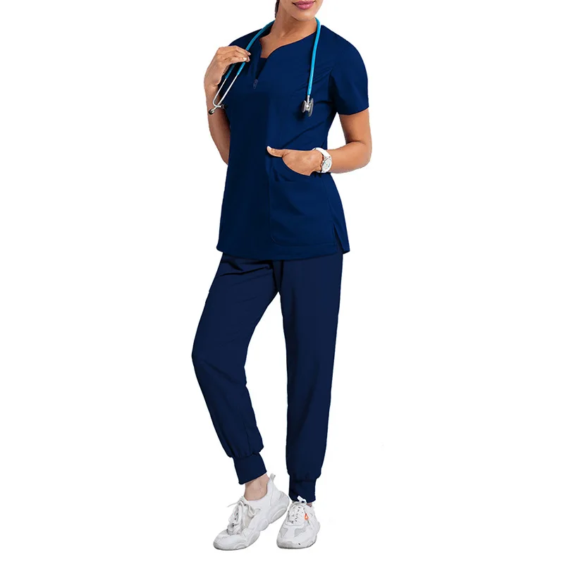 Elastic Medical Uniforms Women Scrubs Sets Tops Pant Nurses Accessories Hospital Doctors Dental Clinic Lab Worwear Clothes Suits