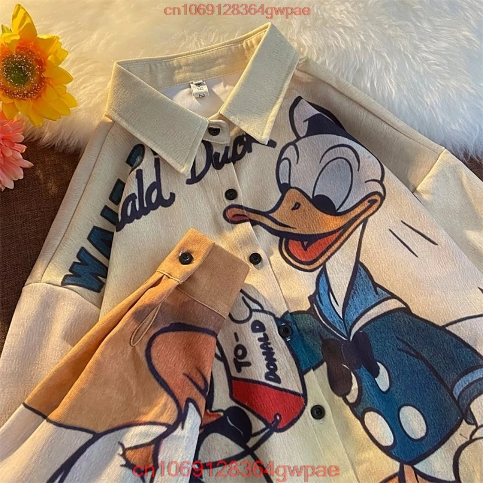 2022 Disney Fashion Brand Cartoon Donald Duck New Long Sleeve Shirt Men Women Korean Style Loose and Lazy Style Coat