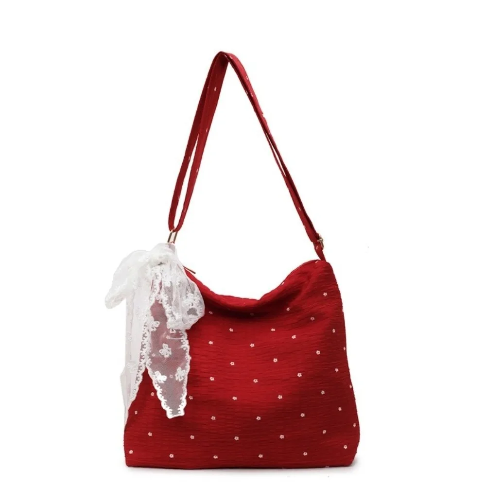 

Модная стильная сумка в горошек с кружевными лентами, большая вместительная сумка-мессенджер с цветочным принтом, милая женская сумка для отдыха и поездок на работу