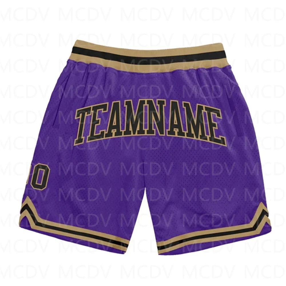 Custom Purple Gold-Black Authentic Throwback Basketball Shorts 3D All Over Printed Men's Shorts Quick Drying Beach Shorts