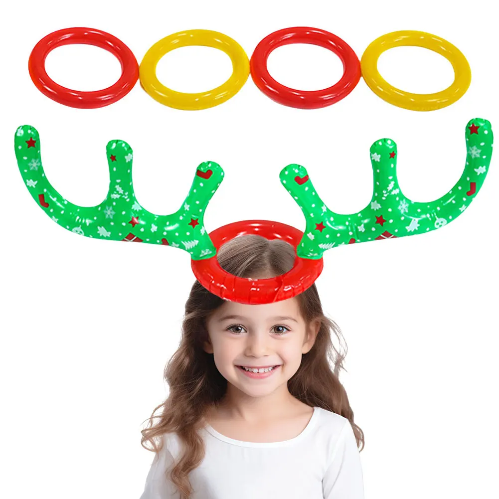 Inflatable Reindeer Antler Ring Toss Game Christmas Party Games Inflatable Reindeer Antler Hat with Rings for Kids Adults Family