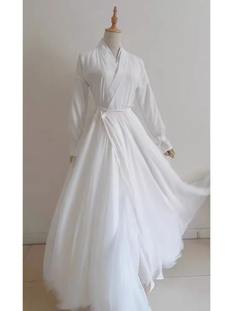 Traditional Chinese Hanfu Women's Weijin Period Narrow Sleeve Long Robe Girls Halloween Cosplay Base Wear Ancient Inner Wear