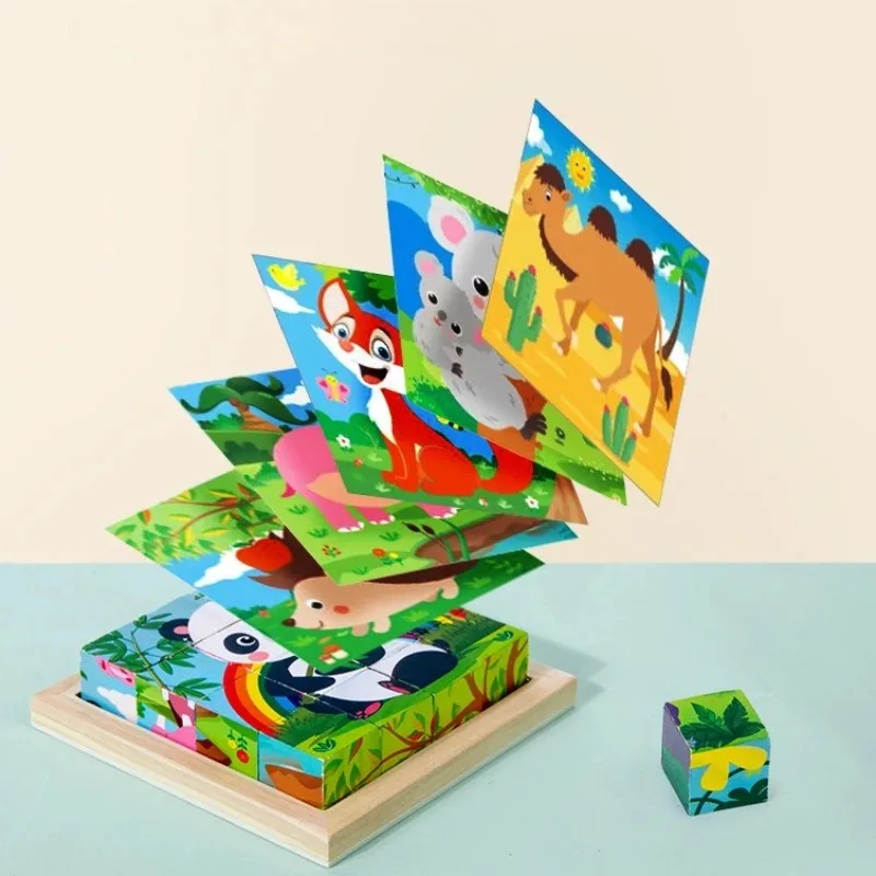 9 pezzi cubi 3D a sei facce puzzle vassoio giocattoli di stoccaggio in legno per bambini giocattoli educativi per bambini giochi divertenti 3-9 anni bambini