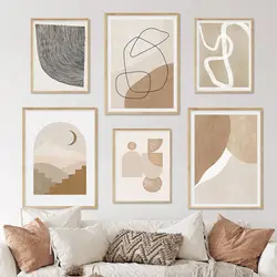 Abstract Boho Beige Blush Geometric Wall Art Poster  Minimalist Canvas Paintings for Living Room Home Decor