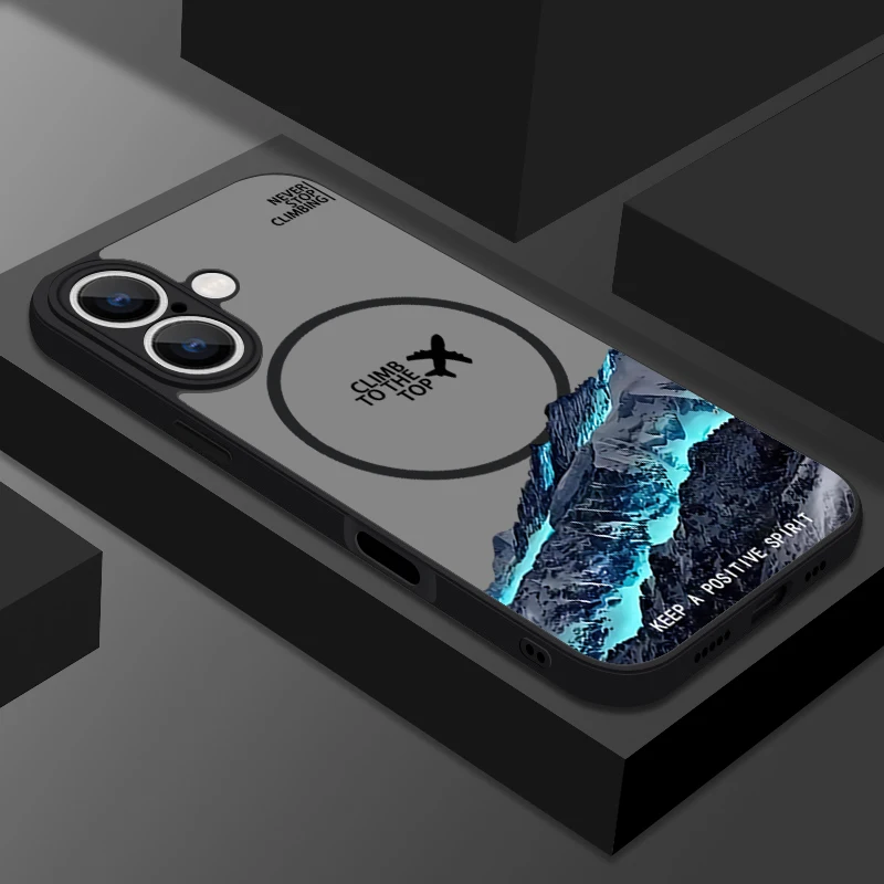 Magnetic Airplane Snow Mountain Case For iPhone 16 17 18 Pro Max Coque iPhone 16e 15 14 13 Pro Max Magnetic For Magsafe Cover
