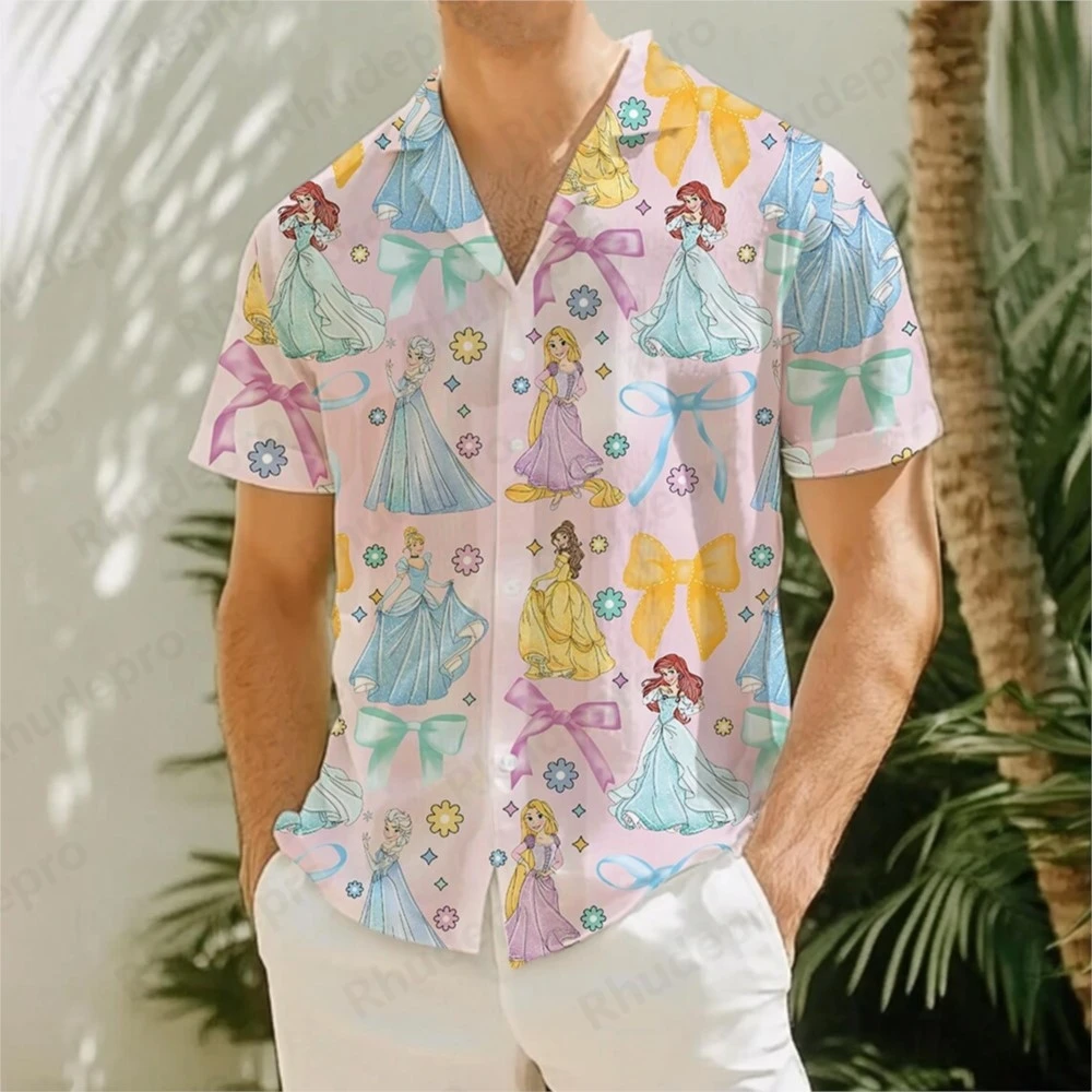 Disney Summer New Rapunzel Hawaiian Shirt 3D Print Men's And Women's Short Sleeve Button Up Shirt Casual Beach Hawai Shirts