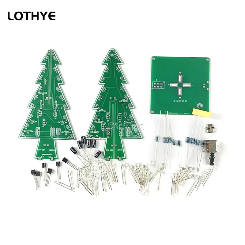 LED Running Light Flashing Tree DIY Electronic Kit 3D Colorful Christmas Tree DIY Gift Making Loose Parts Fun Soldering Kit