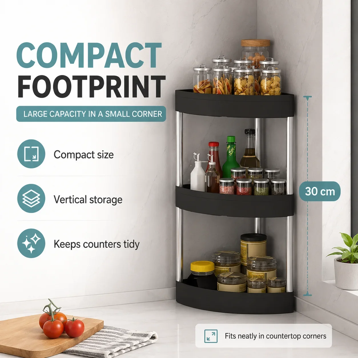 2/3Tiers Kitchen Desktop Corner Spice Rack Plastic Triangle Countertop Storage Shelf for Condiments Bottles Pantry Organizer - view 6