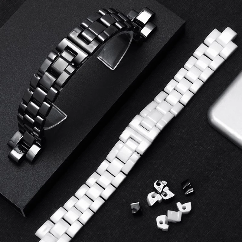 For J12 ceramics wristband high quality women's men's watch strap Fashion bracelet black white 16mm 19mm Waterproof Bracelet