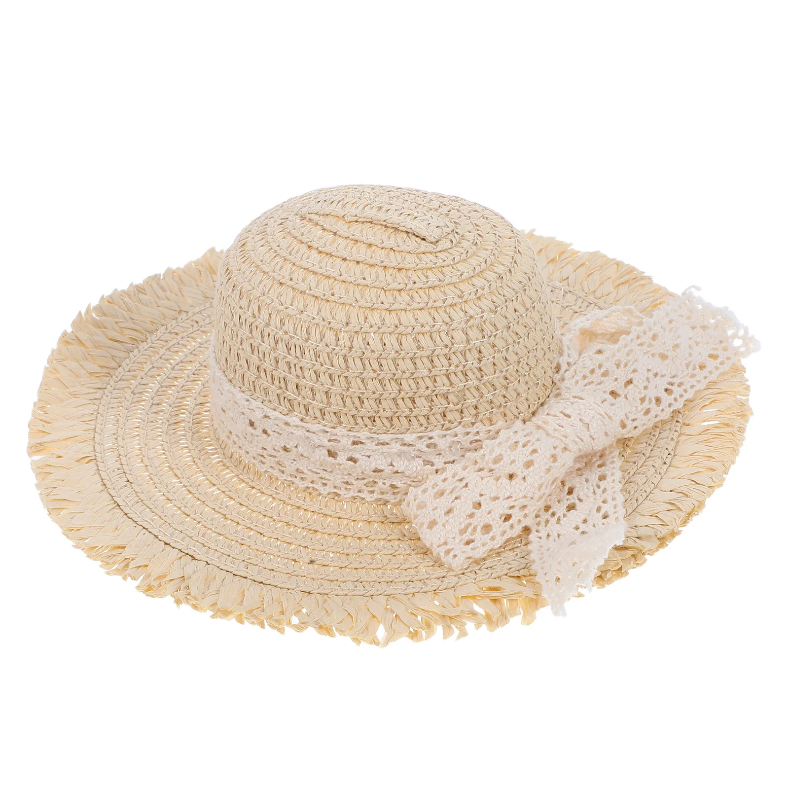 Miniature Straw Hats Lace Accents Elegant Design Versatile Decoration Secure Fit Artistic Appeal Party Favor Hats Craft Projects