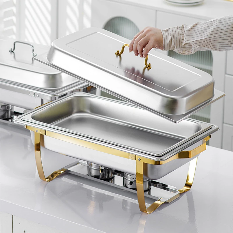 Estufa de comedor multifuncional, Chafer de acero inoxidable con sartenes de tamaño completo, juego de Buffet para Catering, servidor calentador de alimentos, 2 uds./4 uds./6 uds.