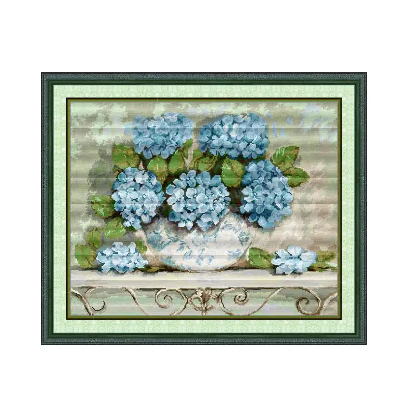 

Blue Hydrangea cross stitch kit 14ct 11ct count print canvas hand sew cross-stitching embroidery handmade needlework