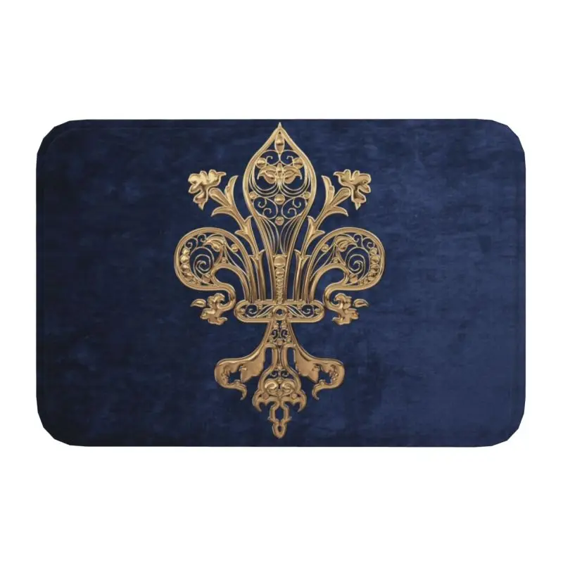 Gold Filigree Fleur De Lis Floor Door Kitchen Bath Mats Indoor Fleur-De-Lys Lily Flower Doormat Toilet Entrance Carpet Rug