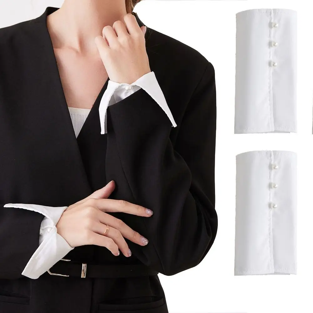 Detachable Fake Hand Sleeves Pearls Buttons Comfortable False Wrist Cuffs Easy To Wear Soft Women Cuff Extension