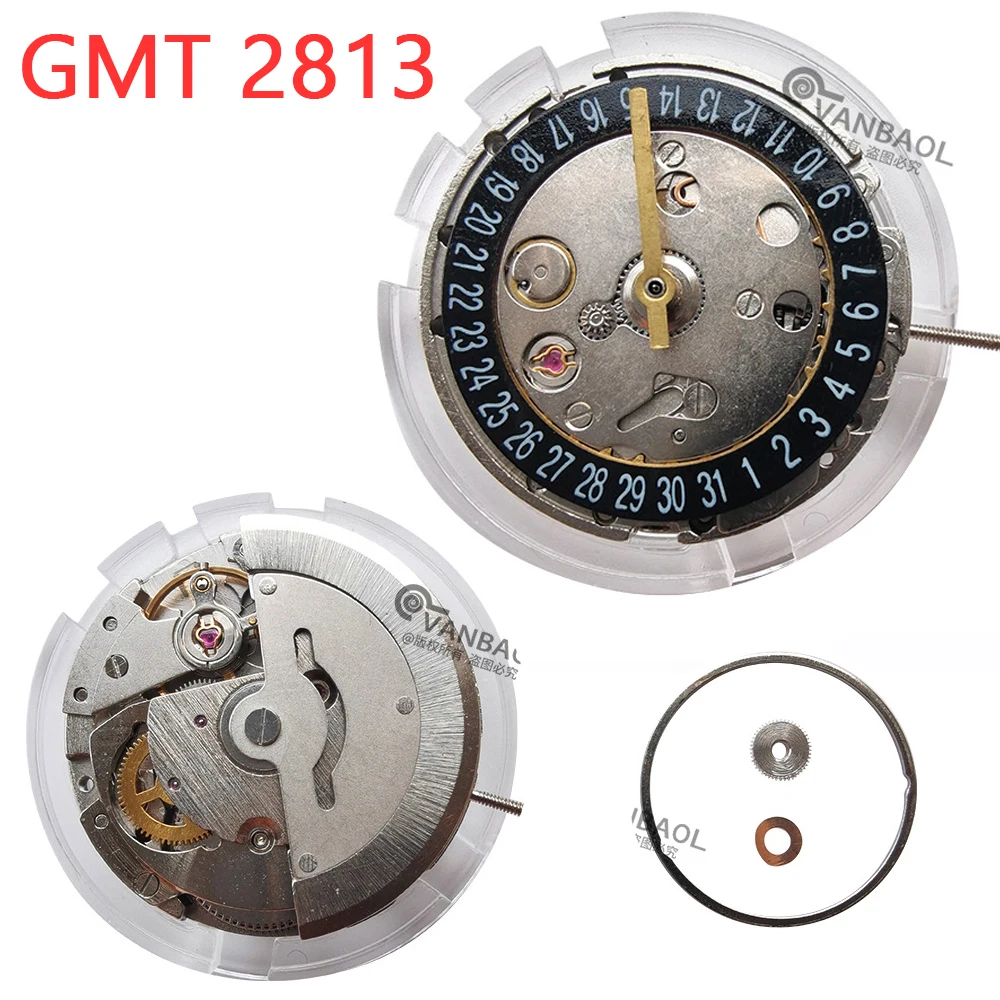 GMT 2813 4 Hands Automatic Mechanical Movement Modification Replace GMT Mechanism Black White Disc at 3H/6H High Accuracy DG3804