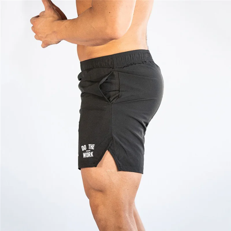 Men Polyester Running shorts Quick Dry Breathable Athletic Gym Workout Pumping iron With Zipper Pockets Elastic Waist Side Split