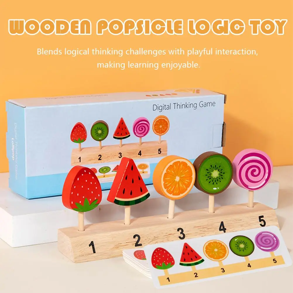 กระดานไม้จับคู่สีและรูปทรงสำหรับเด็ก พร้อมผลไม้ ลูกอม ไอศกรีม สำหรับฝึกการคิดเชิงตรรกะและเล่นบทบาทสมมติ