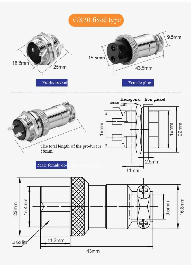 GX20 Luftfahrtstecker, M20 Gerader Einsteckanschluss, Hochtemperaturbeständig, 2-15 Adern – Detail 2