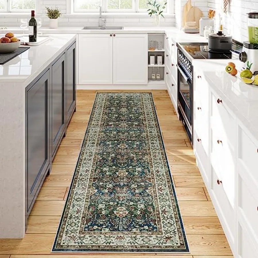 Runner Rug-2x8 Lavable desgastado pasillo Runner Oriental medallón alfombra Runner antideslizante resistente a las manchas estera de cocina plegable