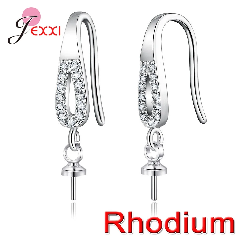 CZ cyrkon 925 srebro kolczyki DIY ustalenia cyrkonia zatrzaski haki okucia Making akcesoria Hook biżuteria 1 para — zdjęcie 7