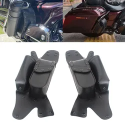 Motorcycle Saddlebag Guard Bags w/ Water Bottle Cup Holder Tool Bag Black Leather For Harley Touring Road King Electra Glide 93+