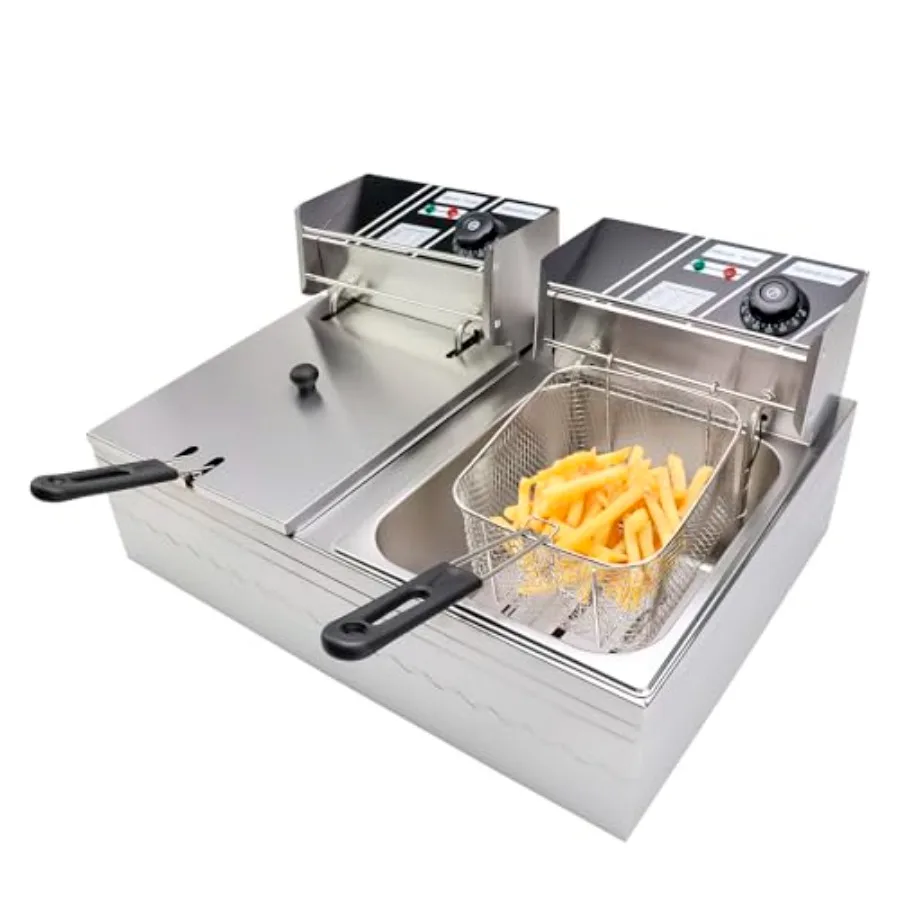

Commercial 3200W Stainless Steel Electric Deep Fryer with 2x6.3Qt Baskets 8-Speed Temperature Control Easy Clean Ideal for Rest