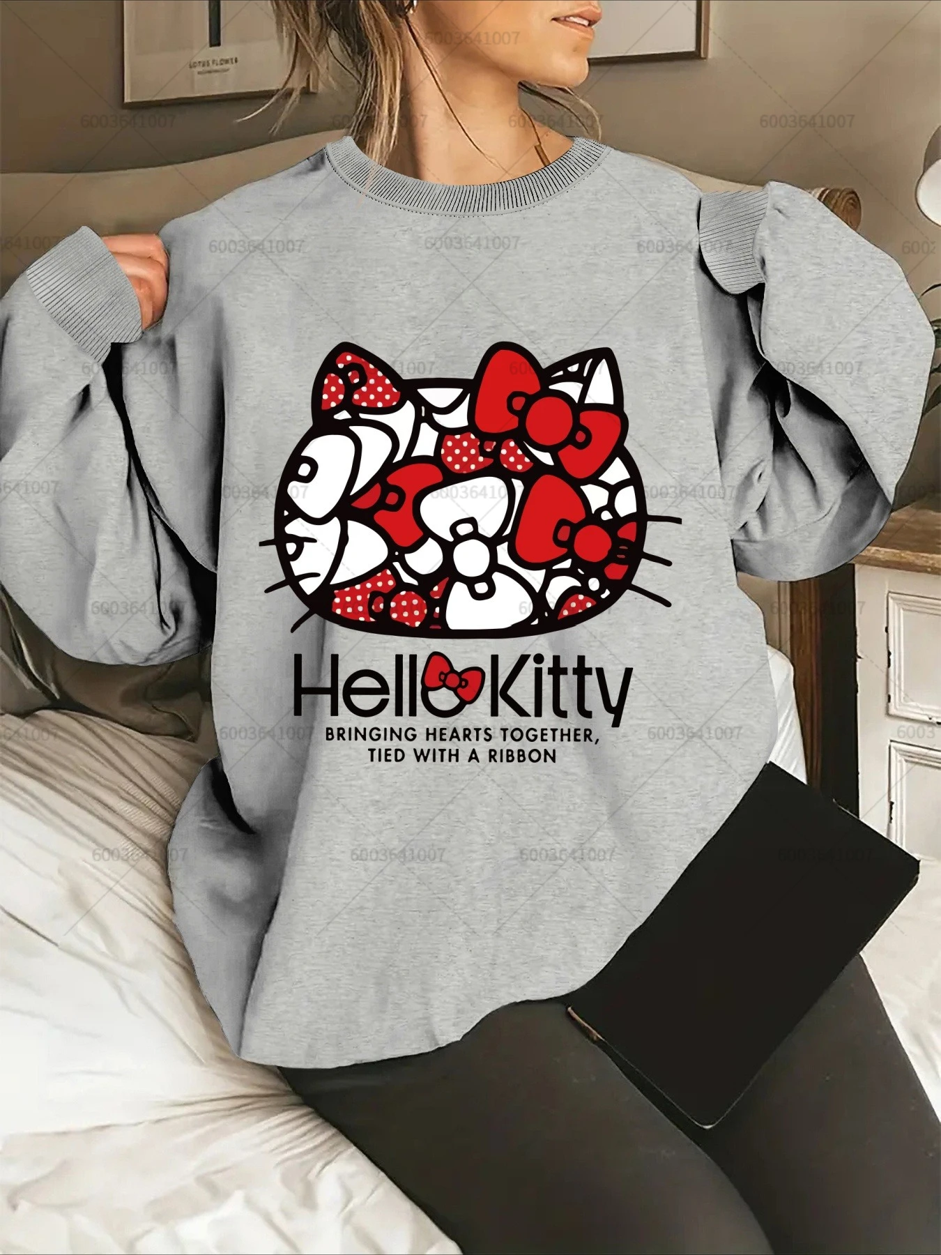 플리스 루즈 헬로키티 여성용 면 후드티 캐주얼 가을 겨울 오버사이즈 풀오버 O넥 탑 후디 커플 유니섹스