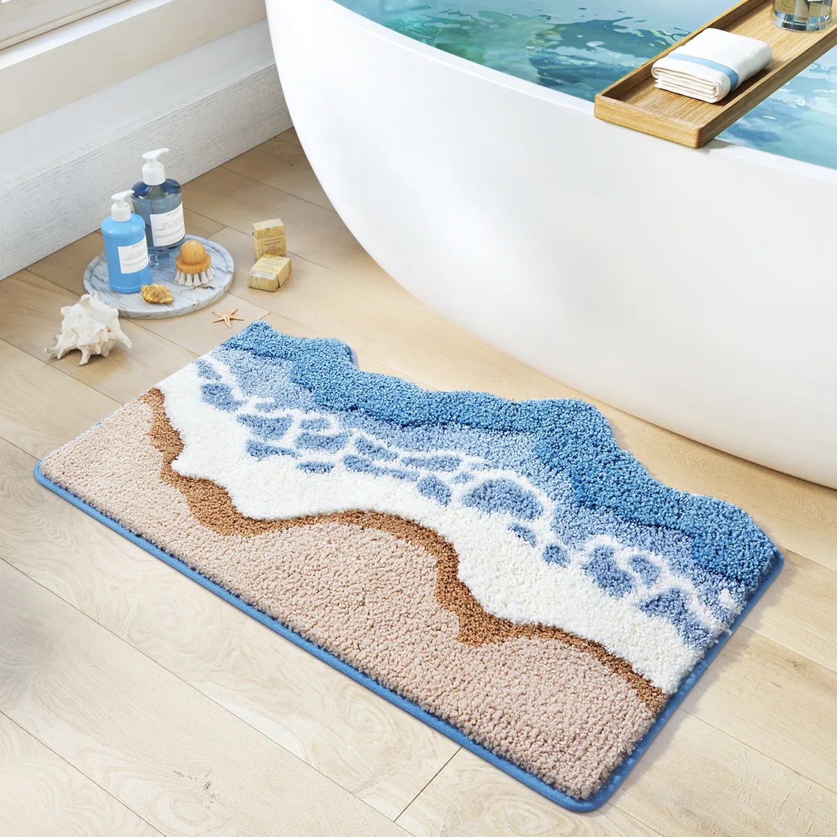 Long Tufting Ocean Bedroom Rug Bathroom Mat Soft Scenic Beach Wave Living Room Carpet Floor Pad Aesthetic Home Room Decor