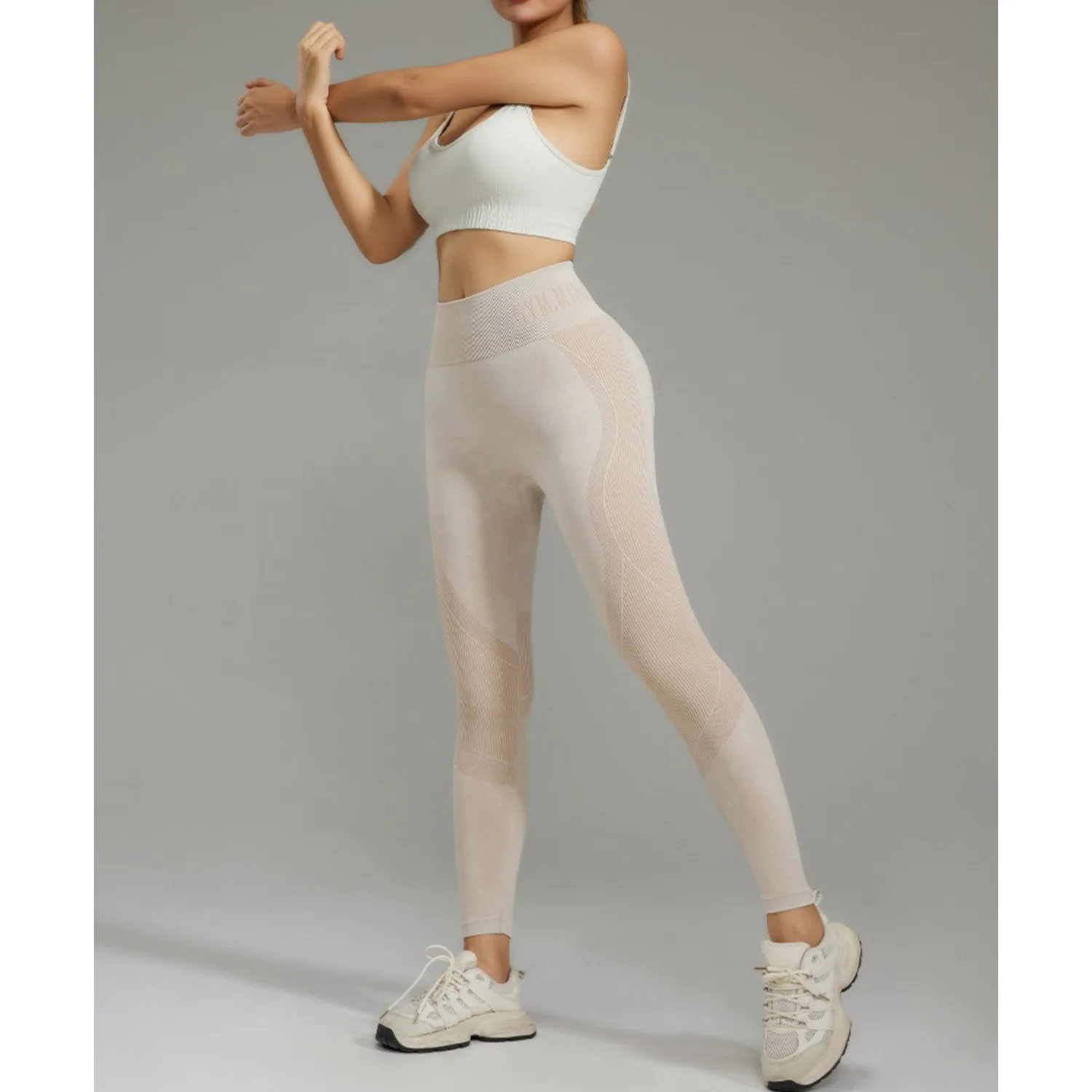 Pantaloni da yoga in tinta unita senza cuciture da donna nuovi a vita alta pantaloni attillati in maglia color pesca palestra esercizio abbigliamento da yoga