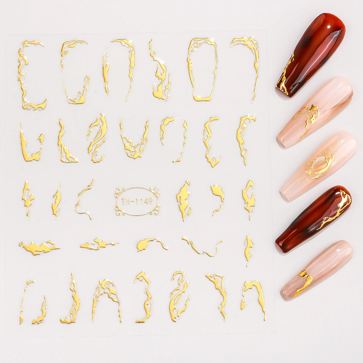 Pegatinas para uñas con líneas de rayas doradas y Metal 3D, diseño deslizante Irregular Y2K, calcomanía autoadhesiva francesa para decoración de uñas