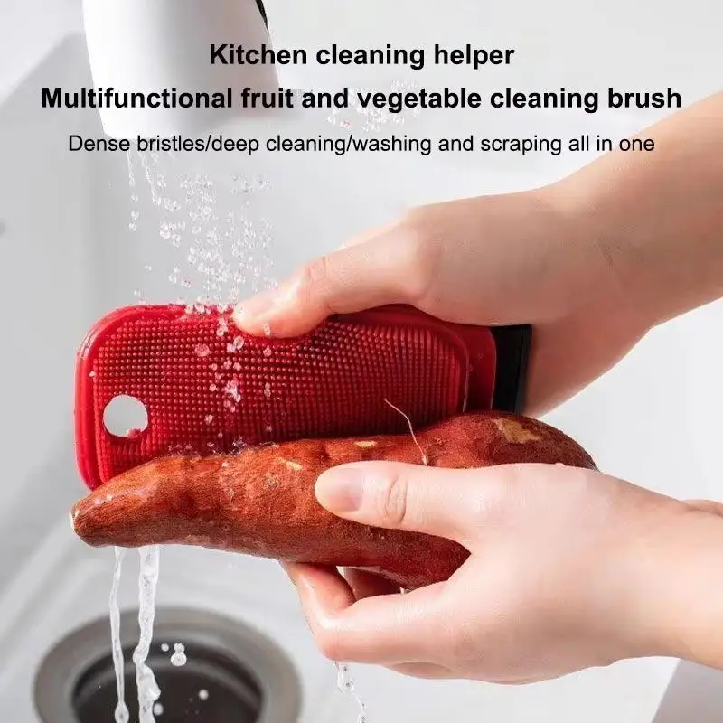Double-sided TPR Dish Cleaning Brush Ergonomic Grip Non-Scratch Scrubber for Fruits Vegetables Kitchen Dish Pot Sink Use