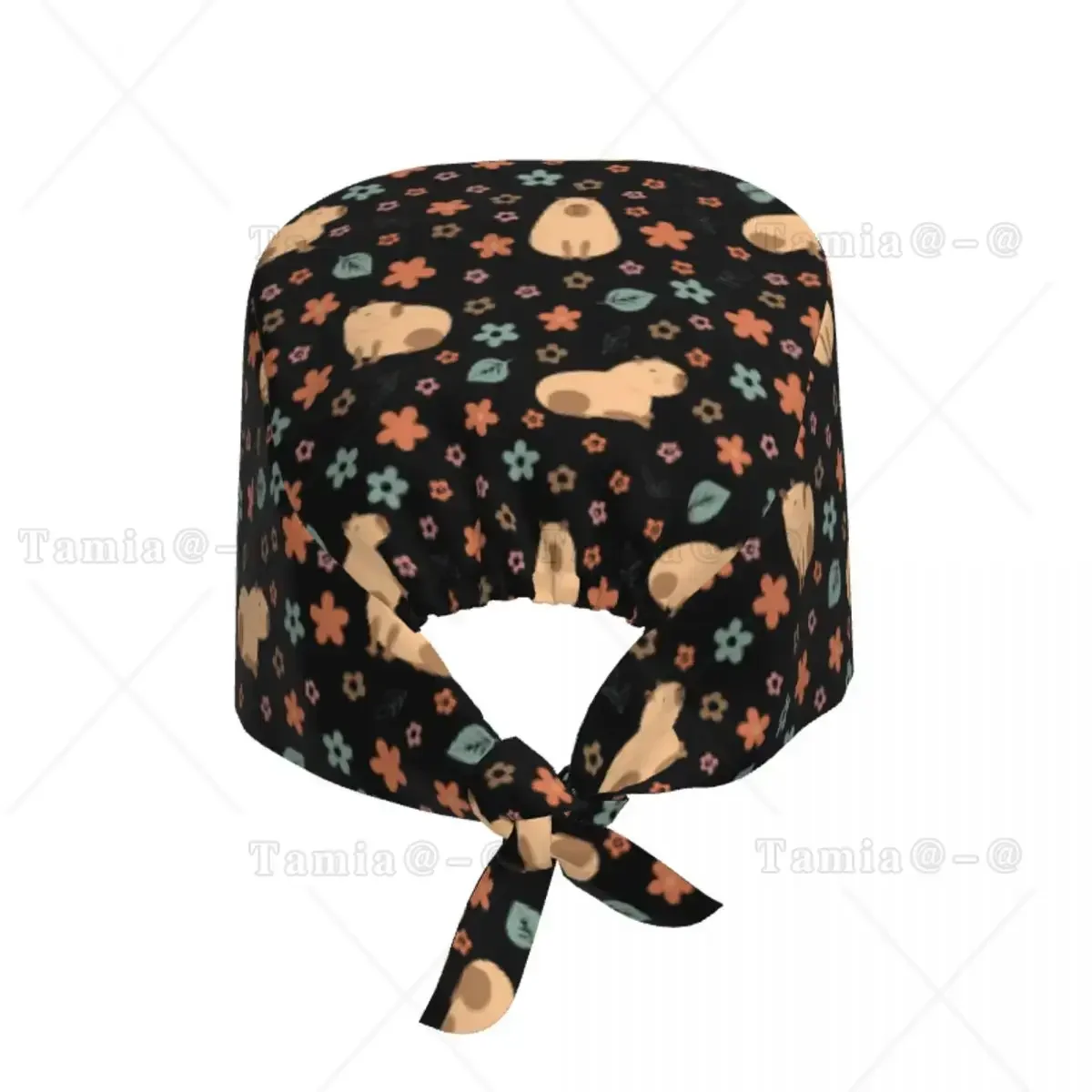 Custom Seamless Capybara With Flowers Scrubs Cap Women Men Operating Room Operator Hats Lab Works Hat
