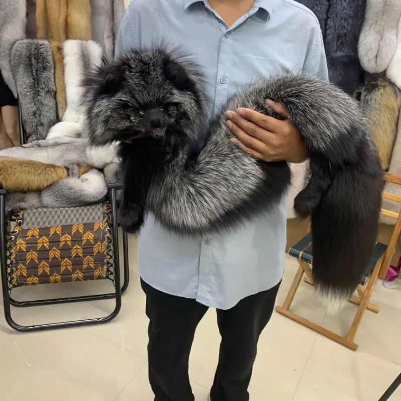 Real whole fox fur scarf silver fox whole skin whole leather grass shawl men and women scarf set head fur fabric plush fabric