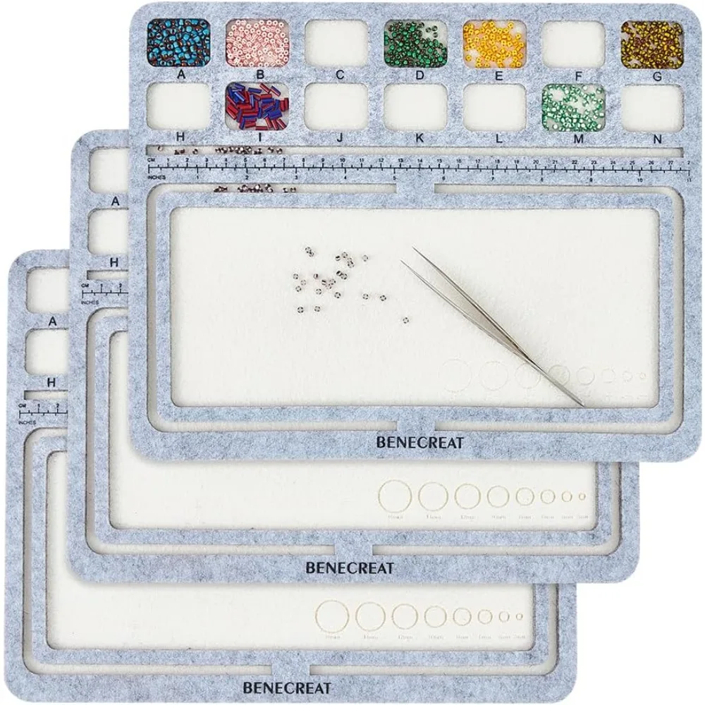 3Pcs 11.8x9.4inch Rectangle Felt Bead Design Boards Beading Mat with A-N Grids Beads Tray Bead Pads for Art Craft making kit