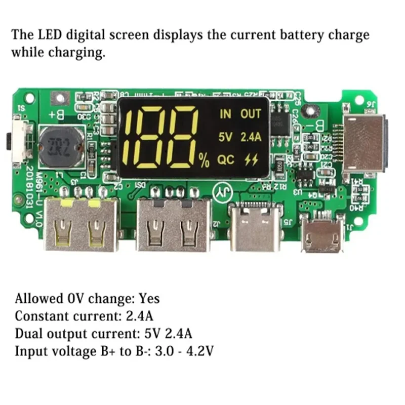 18650 Charging Board Dual USB 5V 2.4A Mobile Power Bank Module 186 50 Lithium Battery Charger Board Circuit Protection