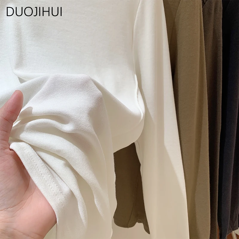 DUOJIHUI Dark Grey Basic Long Sleeve Loose Women T-shirts Autumn Classic O-neck Simple Casual Pure Color Fashion Female T-shirts