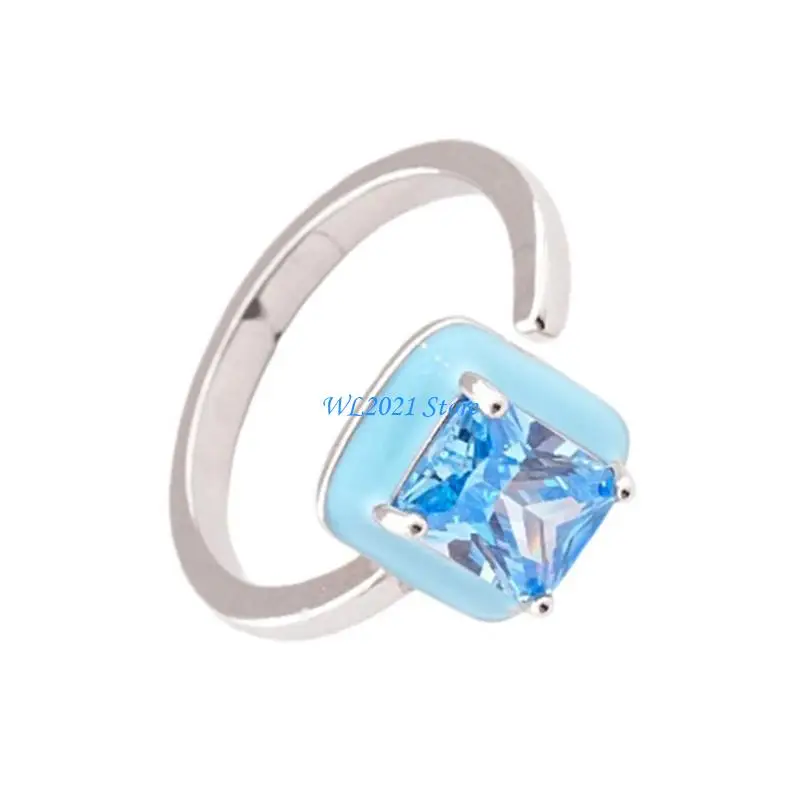 G5GC Square/Star/Heart/Oval Adjustable Open Ring Sparkling Zircon Geometric Jewelry For Women Modern Art Inspired Design