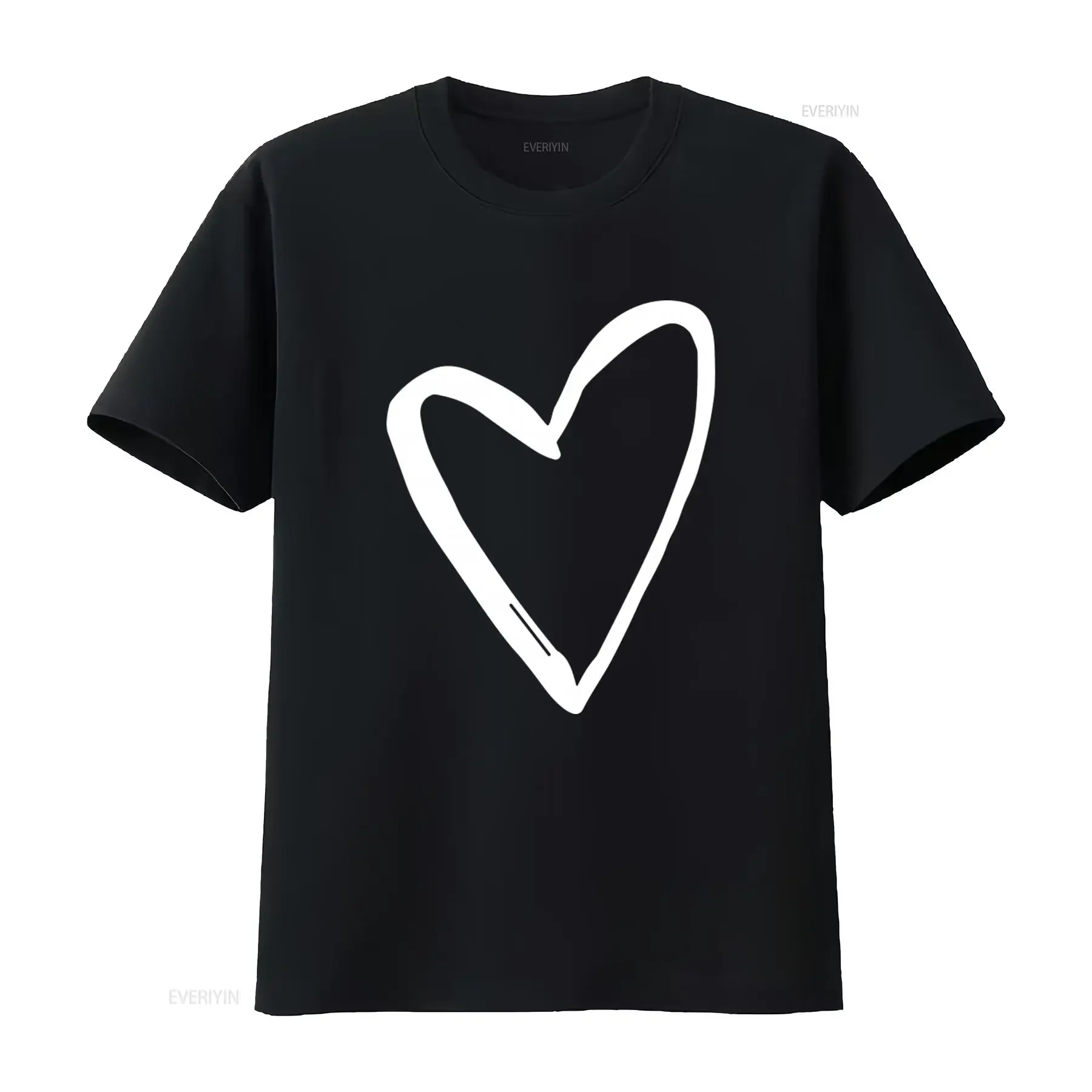 Classic Womens Crewneck T Shirt The Expression Of Love With Heart Print Best Seller vintage Washed Comfortable Casual