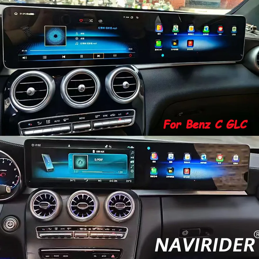Touch Dual Screen Stereo GPS Navigation For Benz C GLC 2016-2022 Car Radio Carplay Android14 Auto Media Video Player HeadUnit