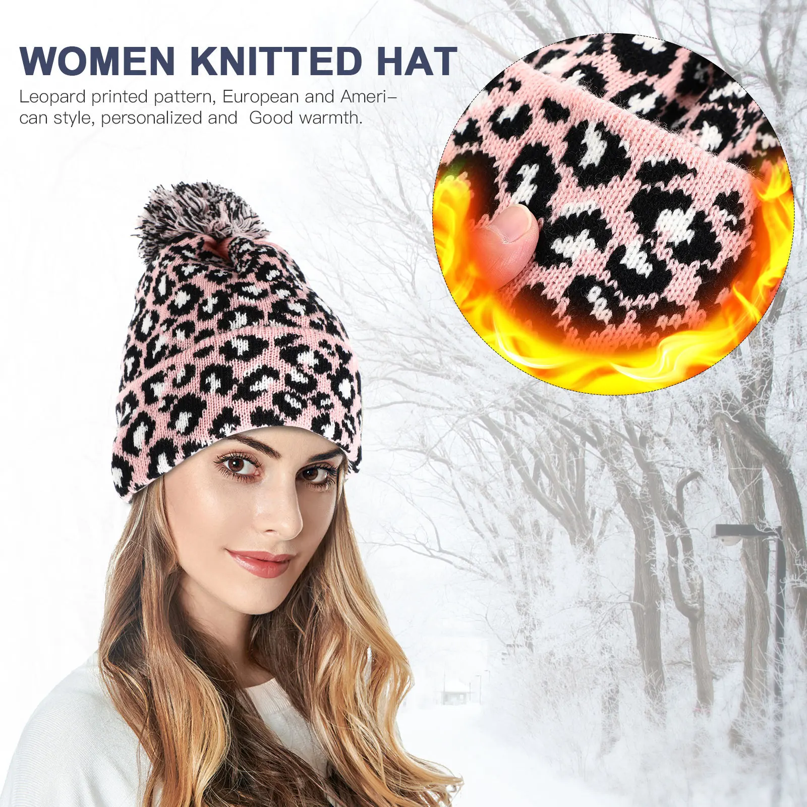 

1 Piece Warm Knitted Wool Hat for Women Leopard Print Fashion Beanie Winter Fall Hat Soft Skin-Friendly Yarn Woolen for Woman