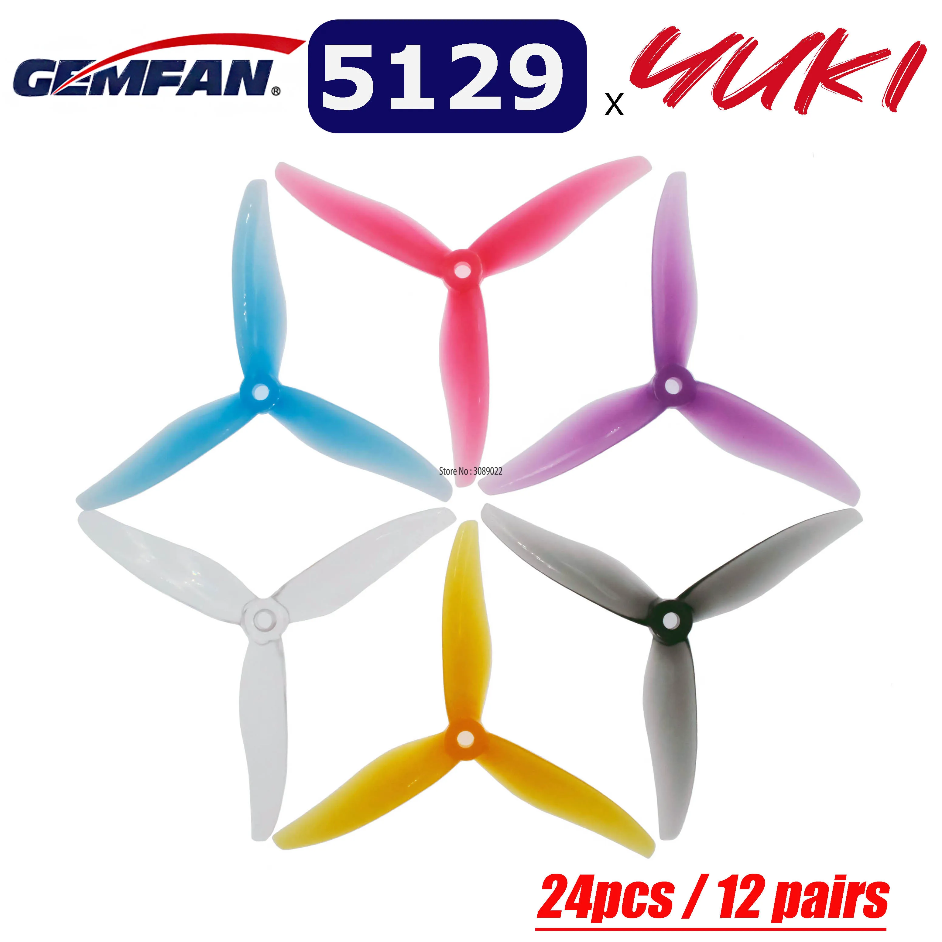 24 stücke/12 paar Gemfan 5129 5 zoll 3 Klinge/Tri-Blade Propeller Requisiten FPV Bürstenlosen motor YUKI FPV Requisiten Für RC FPV Racing Drone