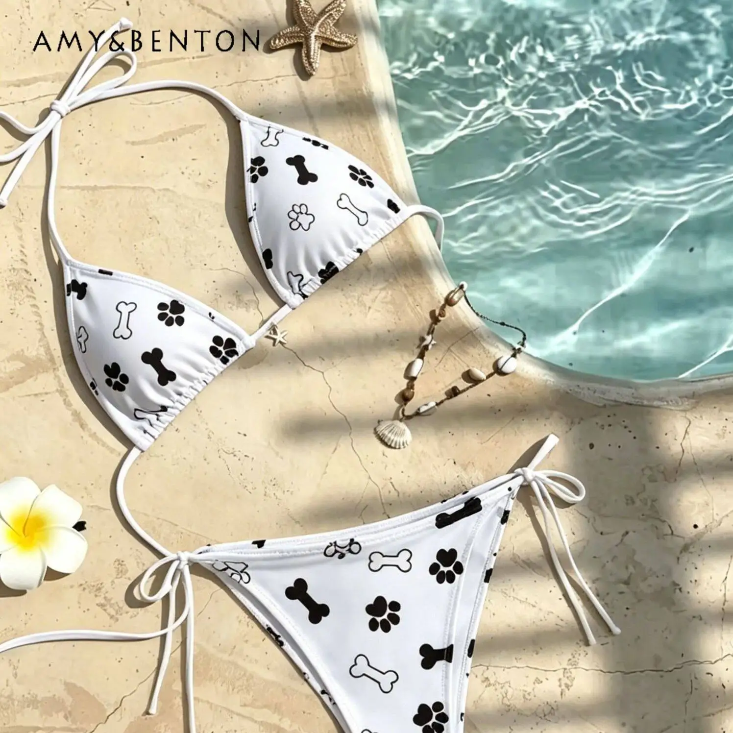 

Cute Print Halter Strap Triangle Swimsuit Women Summer New Sweet Hot Girl Sexy Kawaii Split Swimsuit Seaside Vacation Style