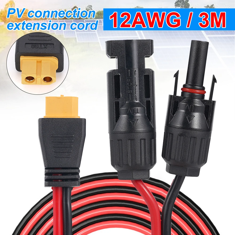 3 Meters 10FT 12AWG Solar Panel Connector to XT60 Adapter Cable Solar Charging Cable PVC Pure Copper Wire for Car Power Station