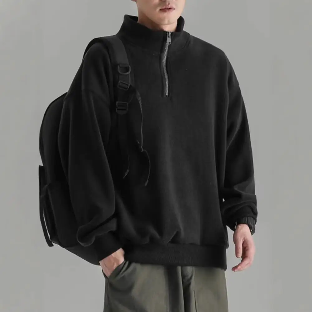 

Спортивная толстовка в стиле ретро, бархатная толстовка с воротником-стойкой для мужчин, стильный осенне-зимний пуловер с полумолнией для школы