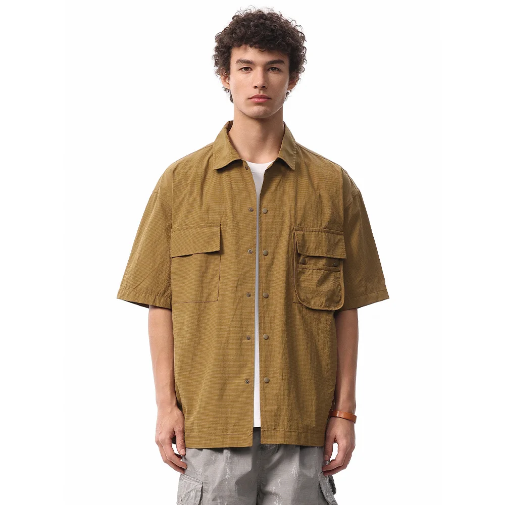 

Men Summer Streetwear Loose Casual Outdoor Mountain System Fashion Cargo Shirt Man Plus Size Short Sleeve Quick Dry Shirts