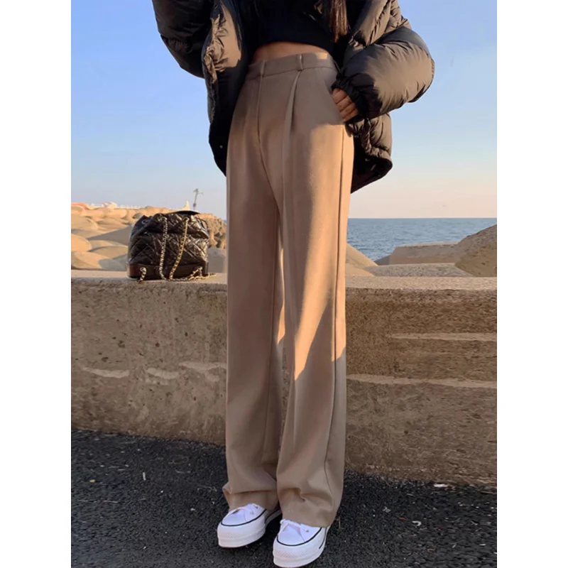 Narrow Straight Wide-Leg Pants for Women Spring and Autumn New High Waist Cross-Body Suit Pants Small Loose Slimming Mop Pants