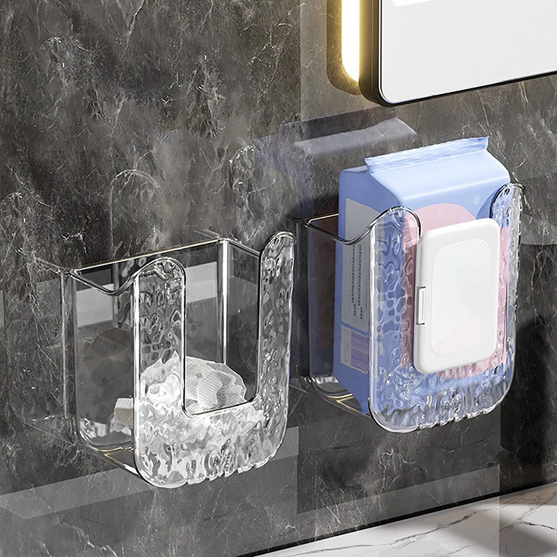 Plastic Wall Mounted Tissue Box Upside Down Punch Free Napkin Container Self-adhesive Space-saving Paper Towel Holder