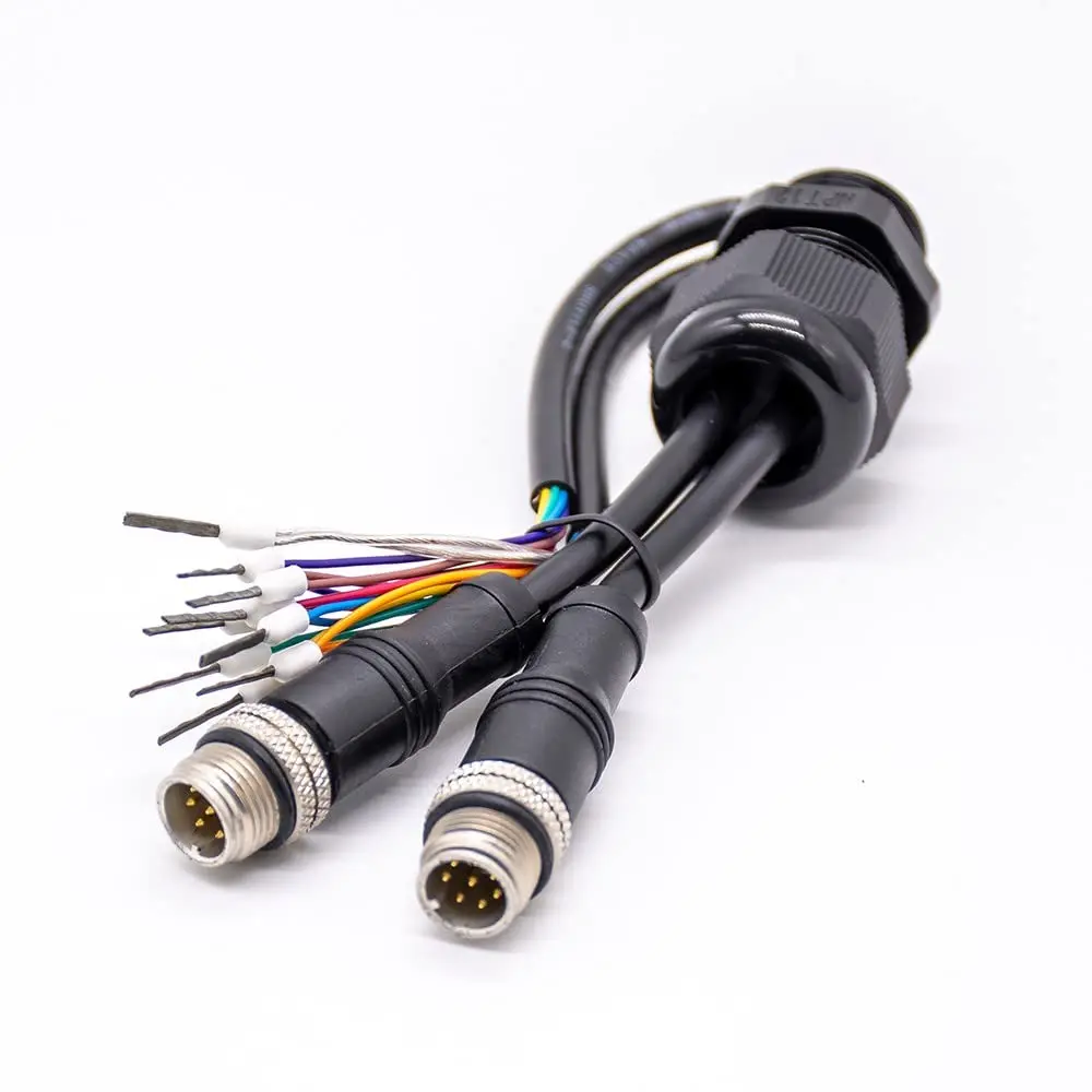 M12 8-pin Connector Male Straight Terminal Double Harness 1M