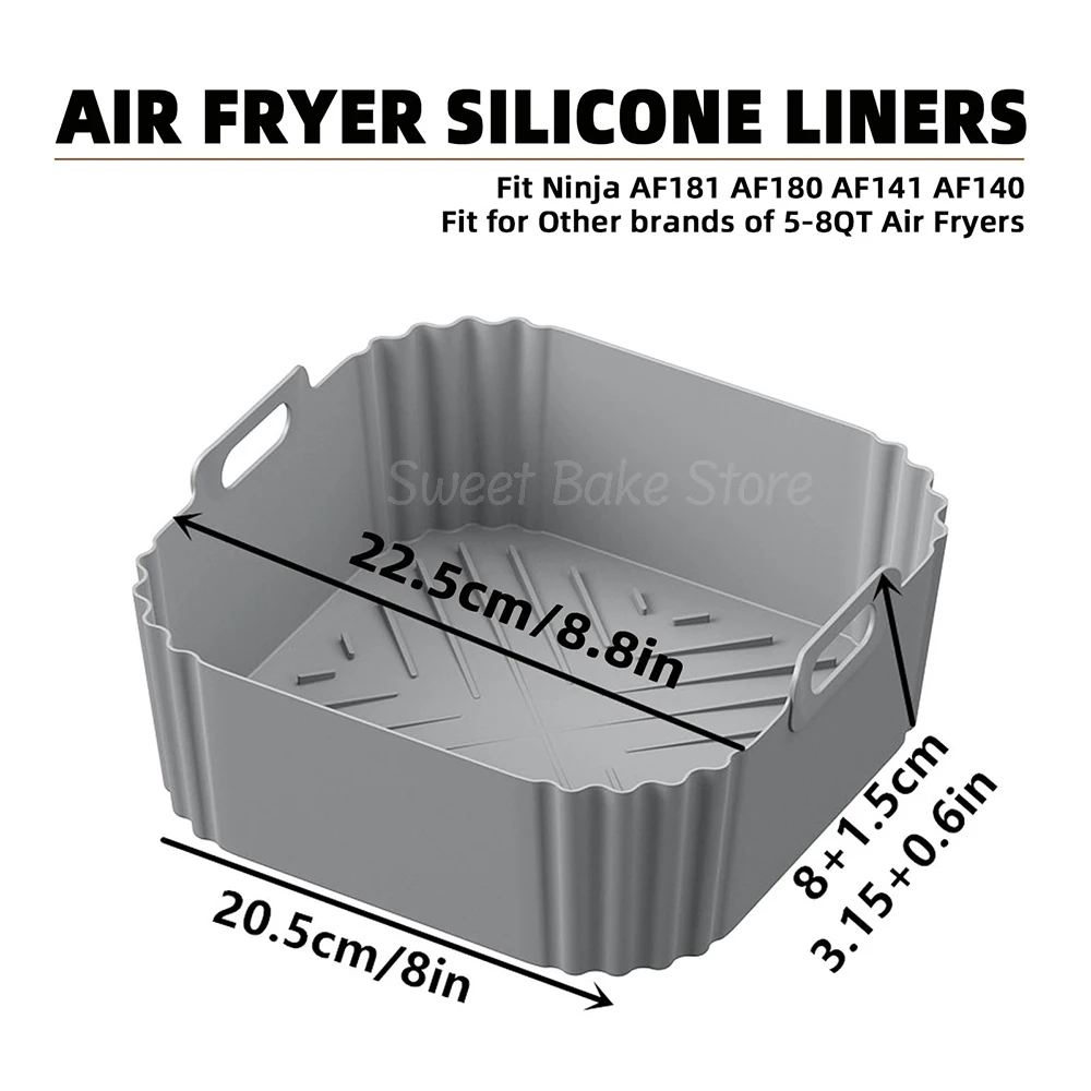 8.8inch Square Reusable Air Fryer Liners, Non-Stick Silicone Basket Pot, for Ninja Air Fryer Pro XL AF141 AF140 AF181 AF180