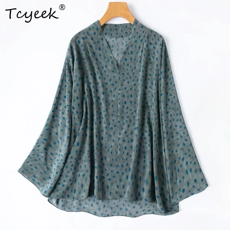 

Tcyeek 100% Натуральные шелковые рубашки для женщин, весна-осень 2026, элегантные струящиеся футболки с длинным рукавом, одежда для дам, топы De Mujer